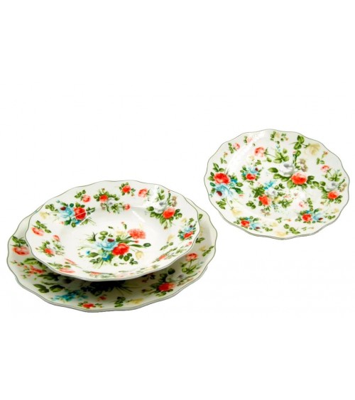 Service d'Assiettes 18 Pièces Porcelaine Fine - Nouvelle Collection Printemps Rose - Style Provençal / Romantique -