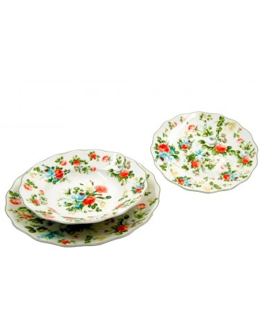 Service d'Assiettes 18 Pièces Porcelaine Fine - Nouvelle Collection Printemps Rose - Style Provençal / Romantique -