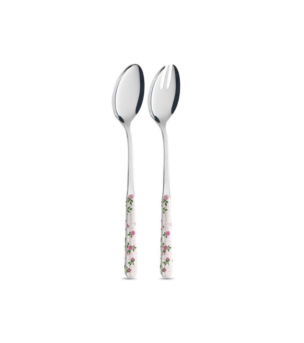 Salatbesteck-Set 2-teilig - Dunkelrosa Rosen - Neva Posateria -