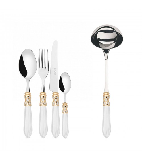 Casa Bugatti Farbiges Besteck – Aladdin-Goldring und Perlmutt-Finish – Weiß