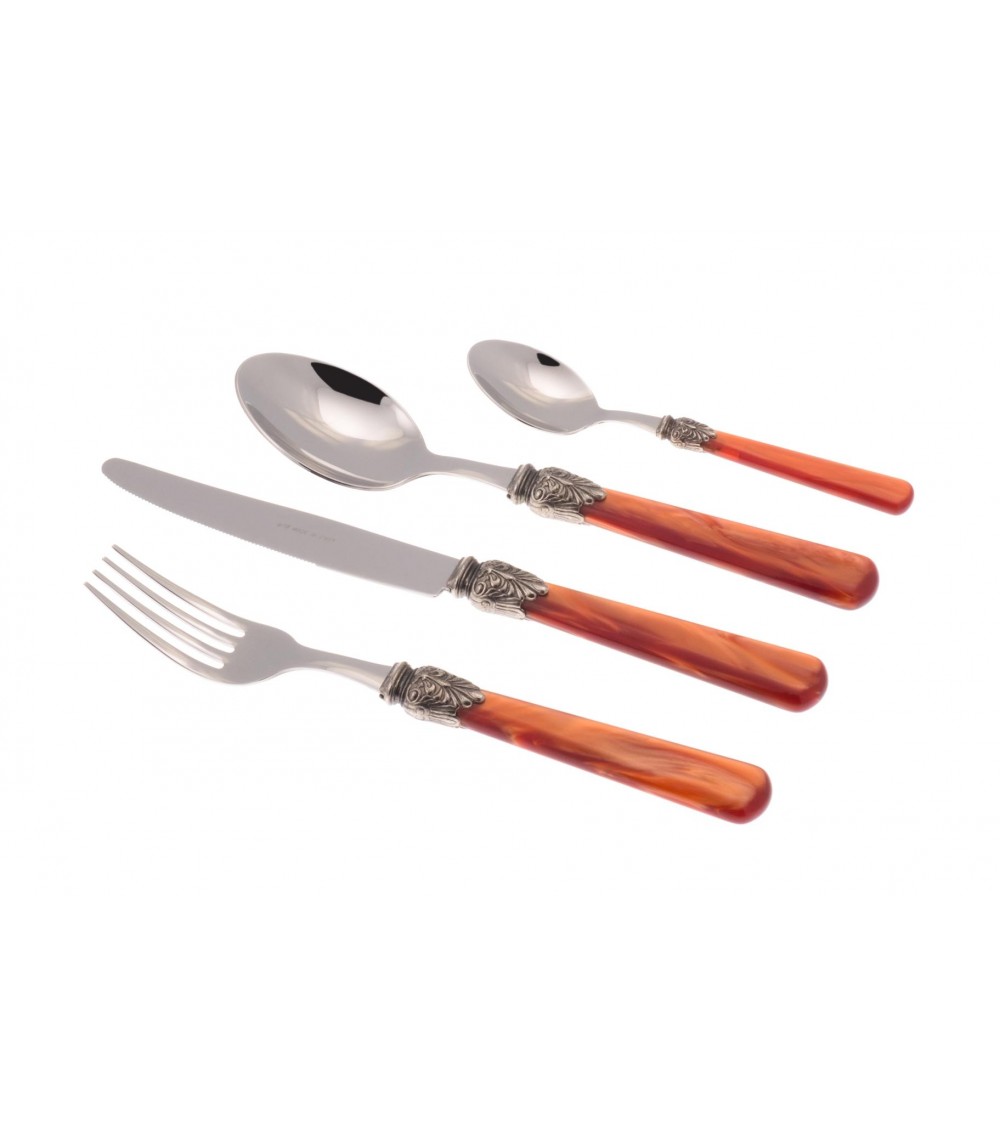 Elena Colored Mother of Pearl Cutlery - Set of 4 Table Place Settings for 1 Person - Rivadossi Sandro - Orange