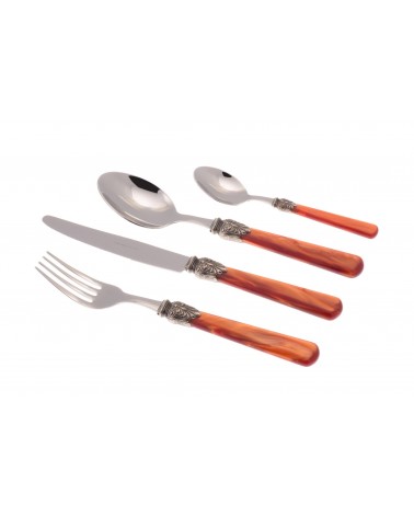 Elena Colored Mother of Pearl Cutlery - Set of 4 Table Place Settings for 1 Person - Rivadossi Sandro - Orange
