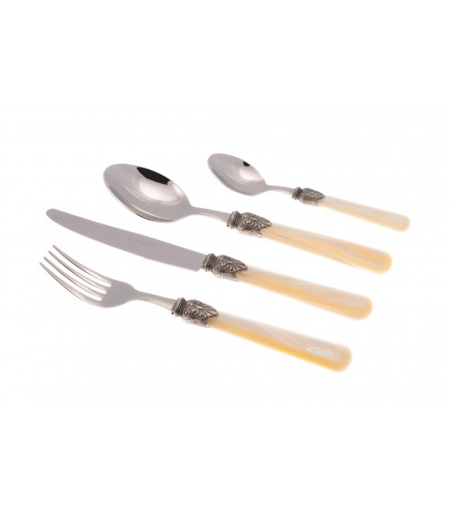 Elena Posate Colorate Madreperla - Set 4 Pz Posto Tavola 1 Persona - Rivadossi Sandro - avorio