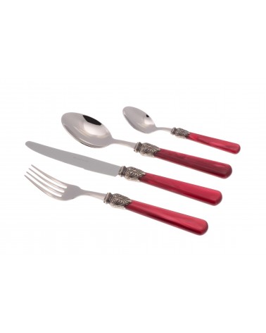Elena Colored Mother of Pearl Cutlery - Set of 4 Table Place Settings for 1 Person - Rivadossi Sandro - Bordeaux