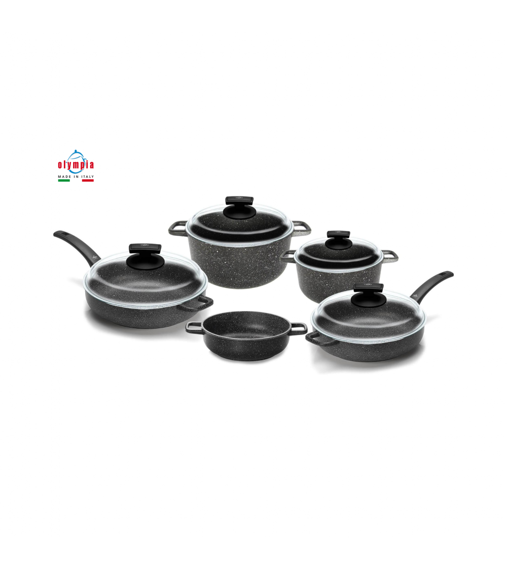 Batterie de cuisine antiadhésive en aluminium moulé sous pression 9 pièces - Olympia -