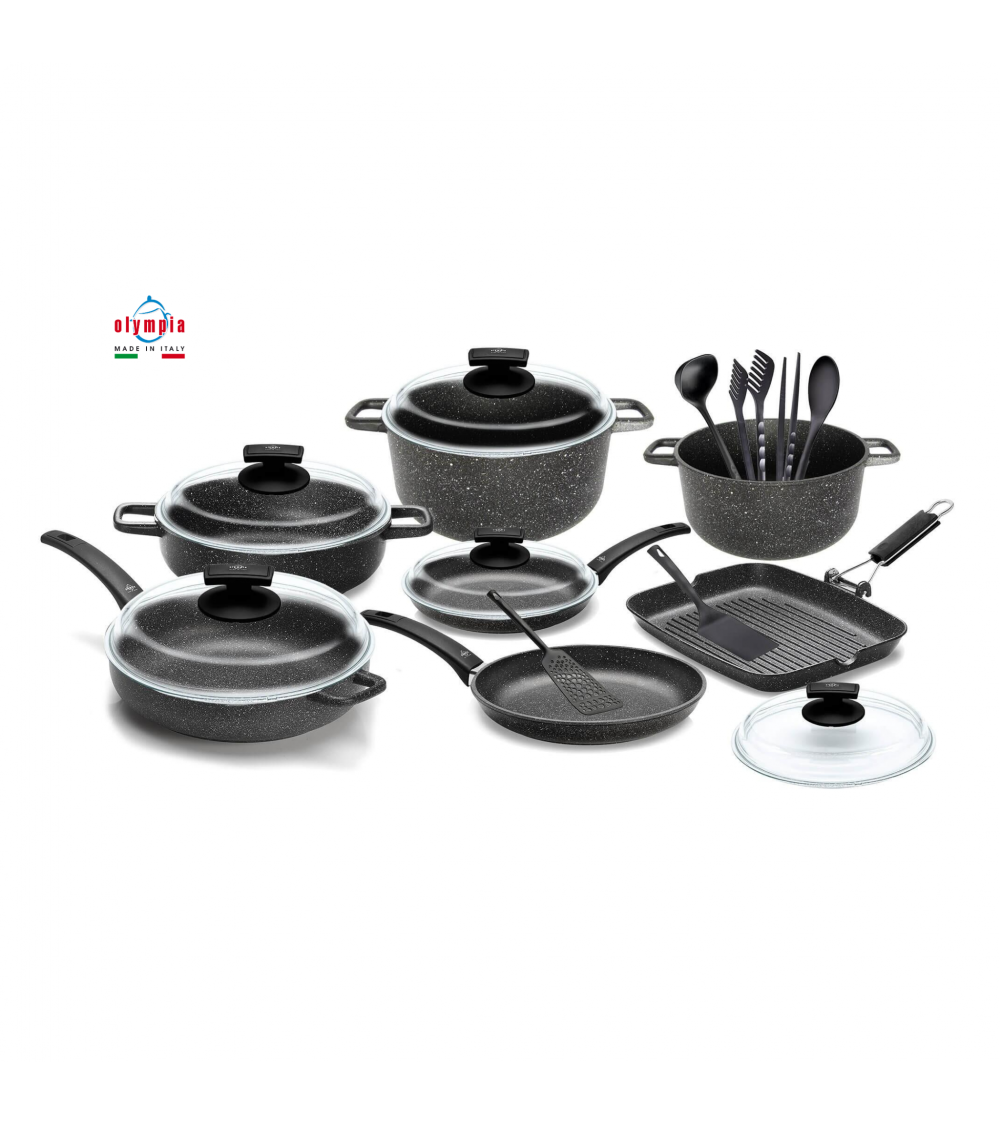 Antihaftbeschichtetes Kochgeschirr-Set aus Aluminiumdruckguss – Set mit 18 Teilen – hergestellt in Italien –