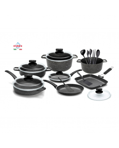 Antihaftbeschichtetes Kochgeschirr-Set aus Aluminiumdruckguss – Set mit 18 Teilen – hergestellt in Italien –