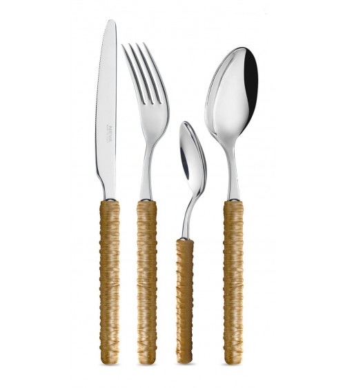 Cutlery 24 Pcs with Rattan Decoration - Neva Posateria - Beige