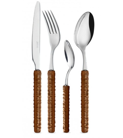 Cutlery 24 Pcs with Rattan Decoration - Neva Posateria - brown