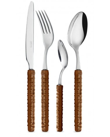 Besteck 24-teilig mit Rattan-Dekoration - Neva Posateria - braun