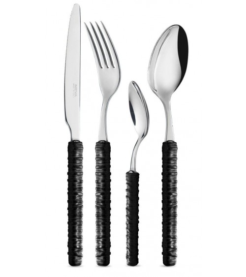 Posate 24 Pz con Decoro Rattan - Neva Posateria - nero