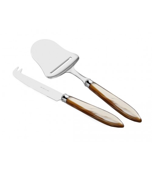 Set of 2 Cheese Knife and Shovel - Agata - Rivadossi Sandro Mother of Pearl Modern Cutlery - Champagne Color