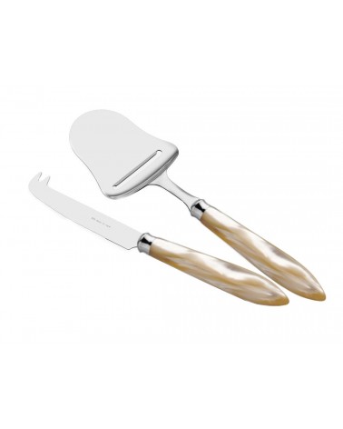 Ensemble 2pcs Couteau et Pelle à Fromage - Agata - Couverts Modernes en Nacre Rivadossi Sandro - couleur ivoire