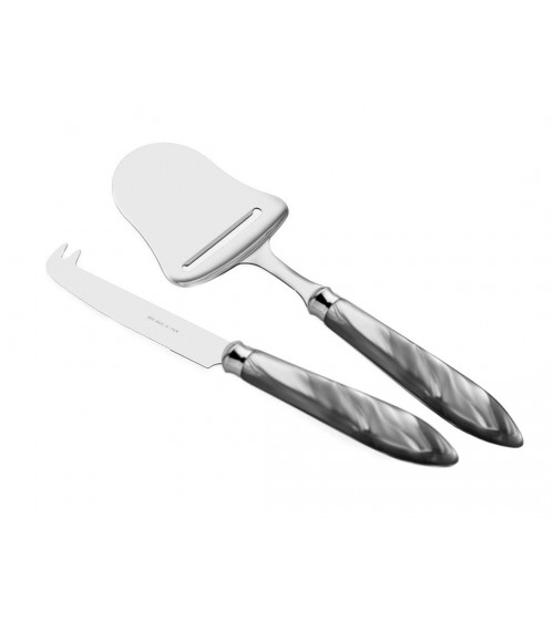 Set of 2 Cheese Knife and Shovel - Agata - Rivadossi Sandro Mother of Pearl Modern Cutlery - Grey Color