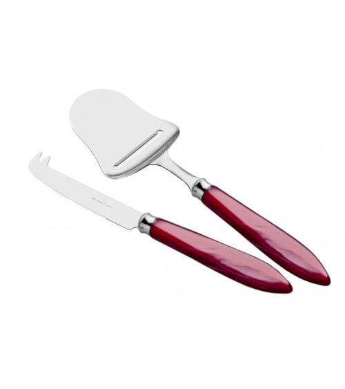 Set of 2 Cheese Knife and Shovel - Agata - Rivadossi Sandro Mother of Pearl Modern Cutlery - Bordeaux color