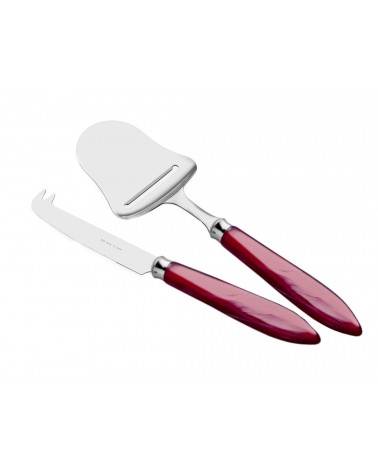 Set 2-teiliges Messer und Käseschaufel – Agata – modernes Perlmuttbesteck Rivadossi Sandro – burgunderrote Farbe