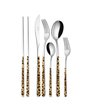 Neva Posateria Creativa Set 42 pcs for 6 People - ASIA ANIMALIER - LEOPARD
