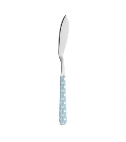 Couteau à poisson avec décoration coeur - Neva Posateria Creativa - bleu clair