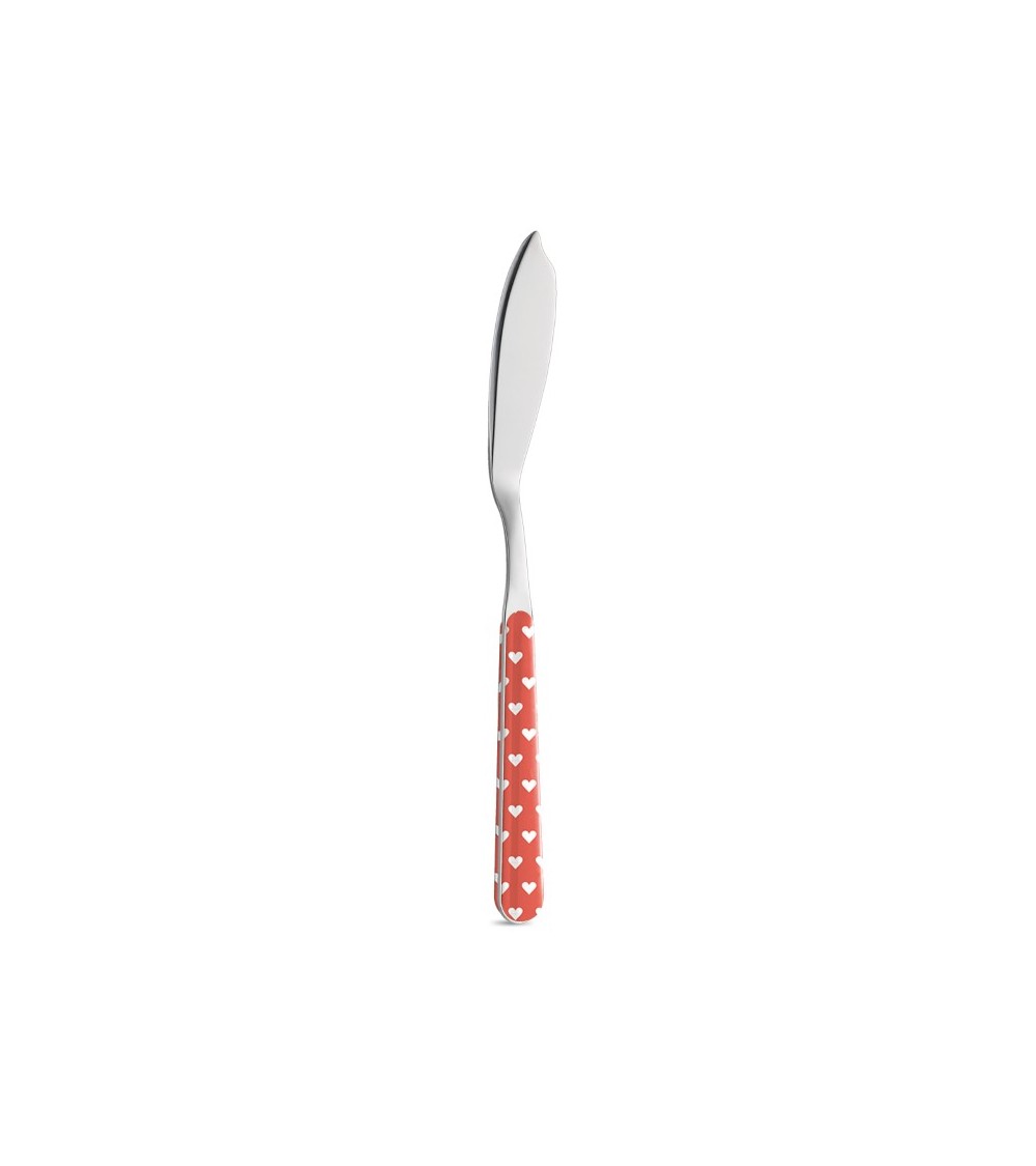 Coltello Pesce Decoro Cuoricini - Neva Posateria Creativa -  corallo