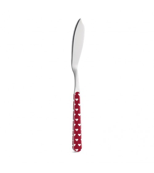 Coltello Pesce Decoro Cuoricini - Neva Posateria Creativa - rosso