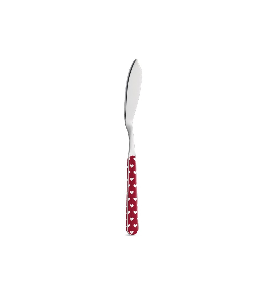 Coltello Pesce Decoro Cuoricini - Neva Posateria Creativa - rosso