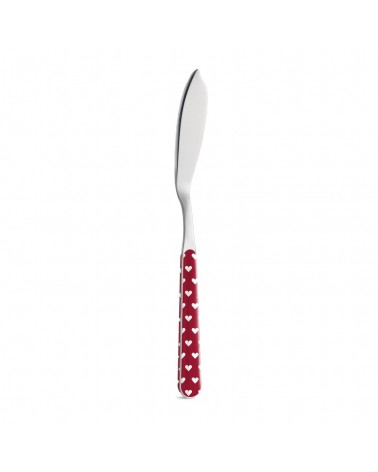 Coltello Pesce Decoro Cuoricini - Neva Posateria Creativa - rosso