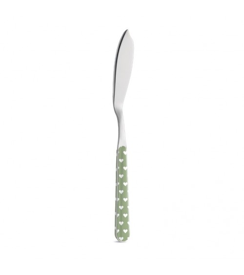 Fish Knife with Heart Decoration - Neva Posateria Creativa - sage green
