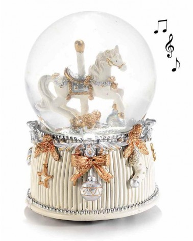 Boîte à Musique Boule de Noël avec Cheval Blanc et Argenté - Shabby Chic -