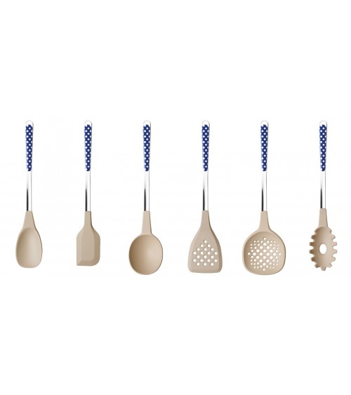 Lot de 6 louches de cuisine - Couverts Pois - Neva Posateria Creativa - bleu