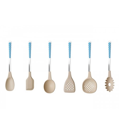 Set mit 6 Küchenkellen – Pois-Besteck – Neva Posateria Creativa – Hellblau