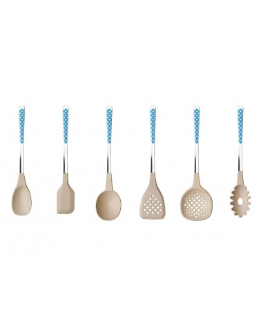 Set of 6 Kitchen Ladles - Polka Dot Cutlery - Neva Posateria Creativa - blue