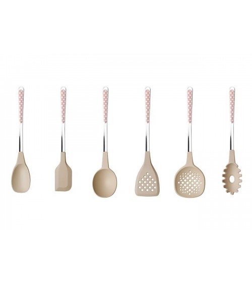 Set of 6 Kitchen Ladles - Polka Dot Cutlery - Neva Posateria Creativa - pink
