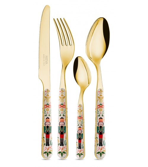 圣诞餐具：圣诞胡桃夹子金色 - Neva Posateria Creativa - 24 件套，适合 6 人