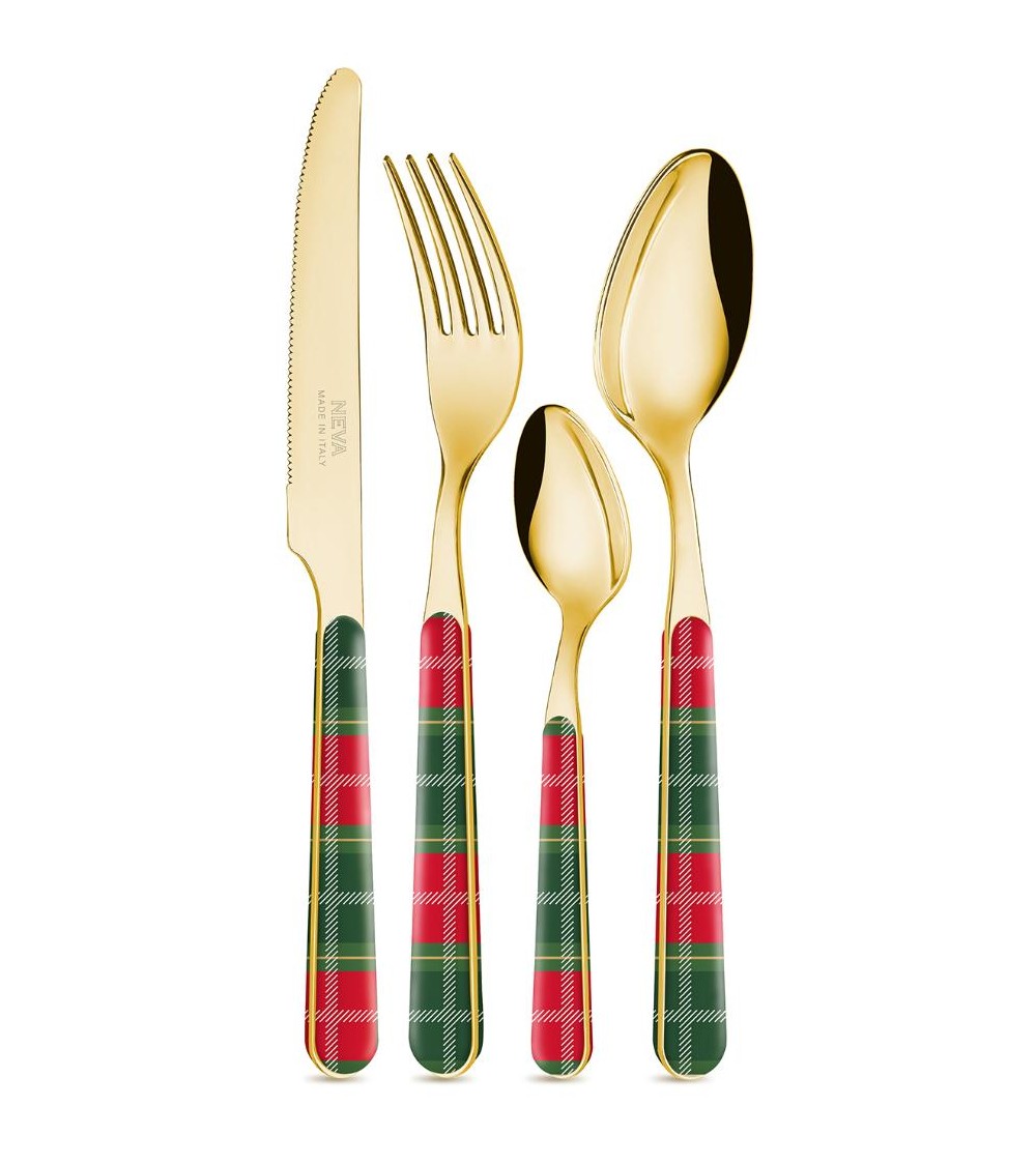 Couverts de Noël de Luxe "Tartan Gold" Neva – 24 Pièces | Design unique fabriqué en Italie -