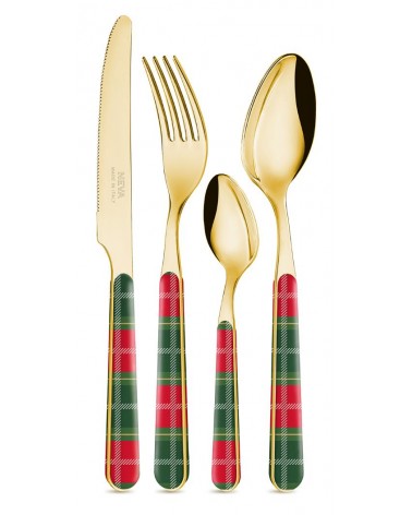 Neva "Tartan Oro" Luxury Christmas Cutlery Set – 24 Pieces | Unique Design Made in Italy -