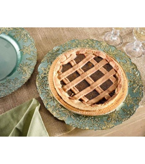 Set of 2 Christmas Decorated Glass Serving Plates - Green and Gold Color -