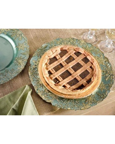 Set of 2 Christmas Decorated Glass Serving Plates - Green and Gold Color -