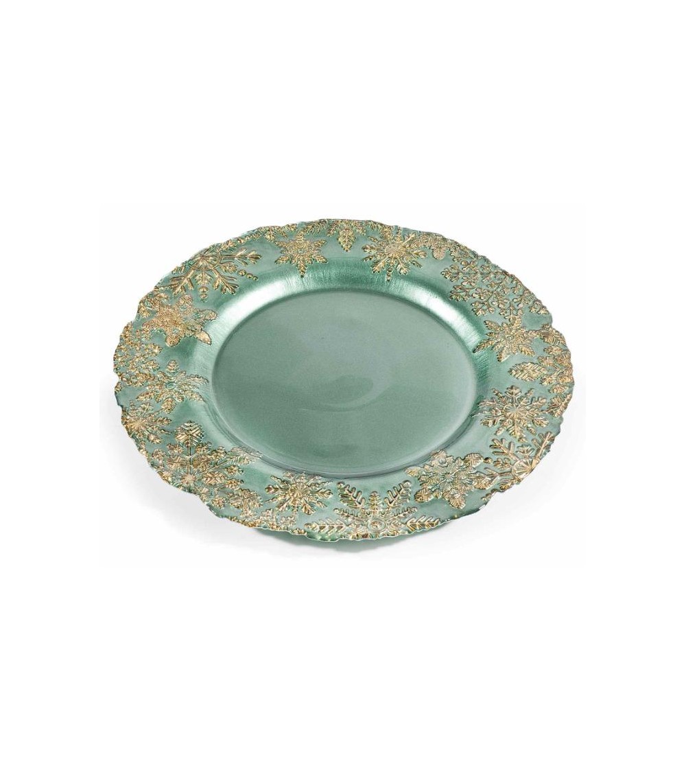 Lot de 2 pcs Assiette de Service de Noël en Verre Décoré - Couleur Vert et Or -