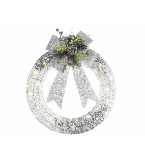 Ghirlanda Natalizia con glitter argento e luci led bianco caldo - 