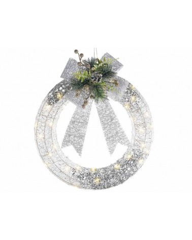 Christmas garland with silver glitter and warm white LED lights -