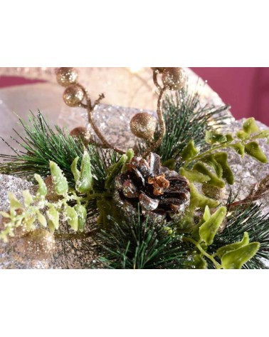 Christmas garland with silver glitter and warm white LED lights -