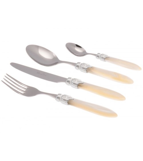 Laura Argento Set 16 Pieces Colored Cutlery - Rivadossi Sandro - ivory mother of pearl