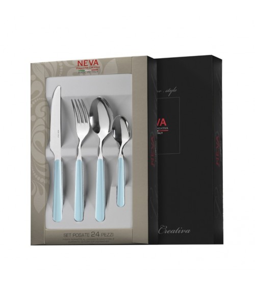 Couverts Bistro Colorés - Couleur Unie Bleu Poudré - Neva Posateria Creativa -