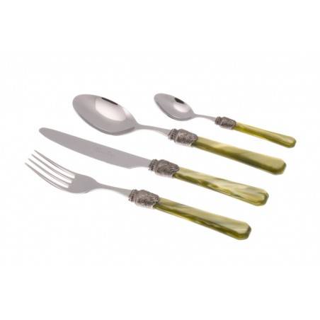 Pénélope - Ménagère 16 pièces en nacre pour 4 personnes - vert olive