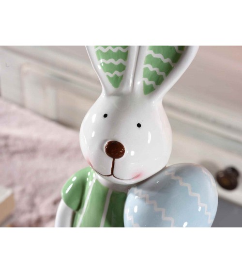 Set 2 pz Coniglietti con Uovo in Ceramica Lucida - 