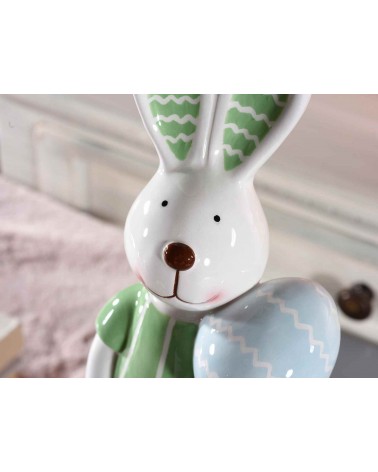 Set 2 pz Coniglietti con Uovo in Ceramica Lucida - 