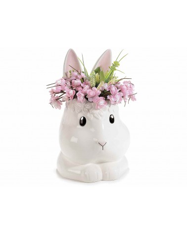 Glossy rabbit -shaped ceramic vase with relief flowers -