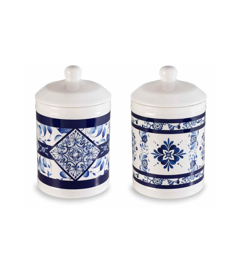 Blue majolica ceramic food jar -