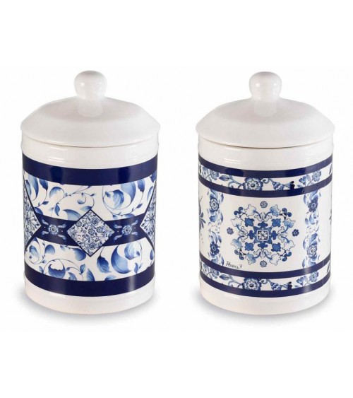Blue majolica ceramic food jar -