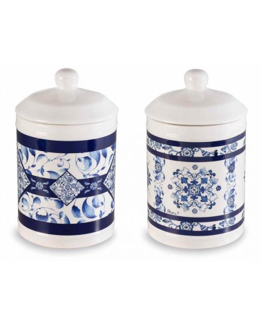 Blue majolica ceramic food jar -